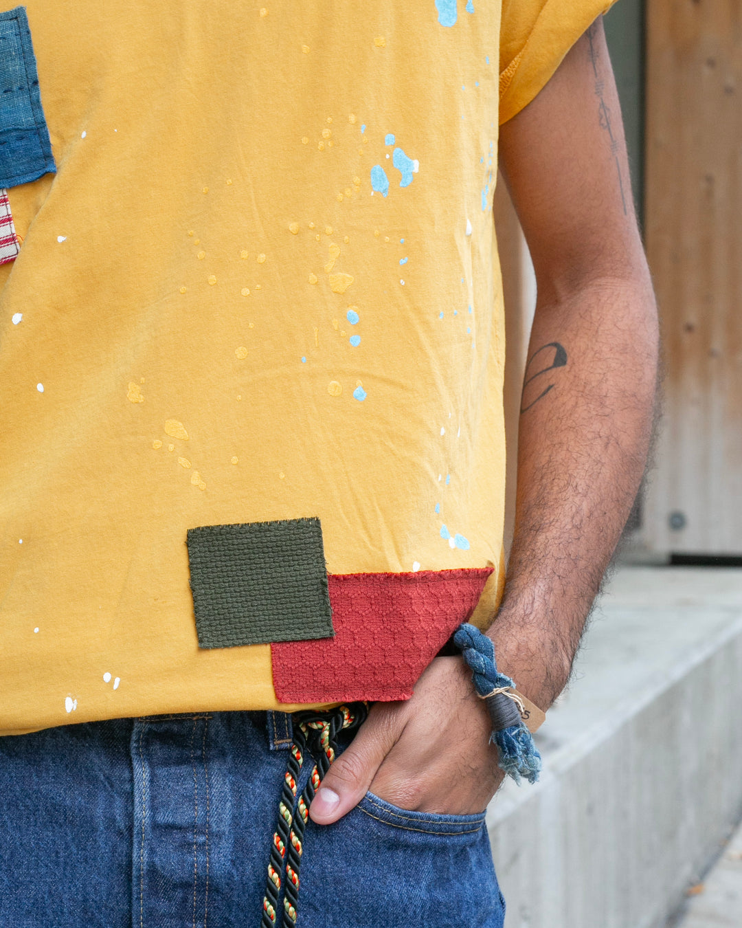 Kiriko Original Tee, 3.8 oz Cotton, Painter Tee with Patches, Sunflower