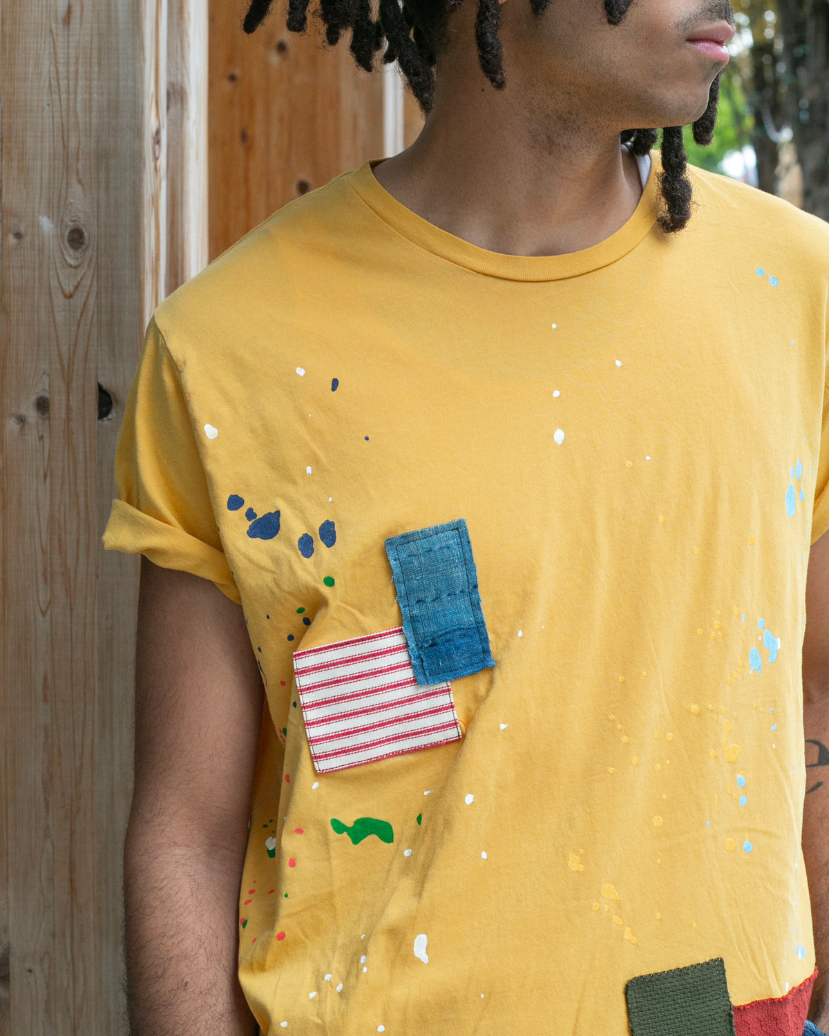 Kiriko Original Tee, 3.8 oz Cotton, Painter Tee with Patches, Sunflower