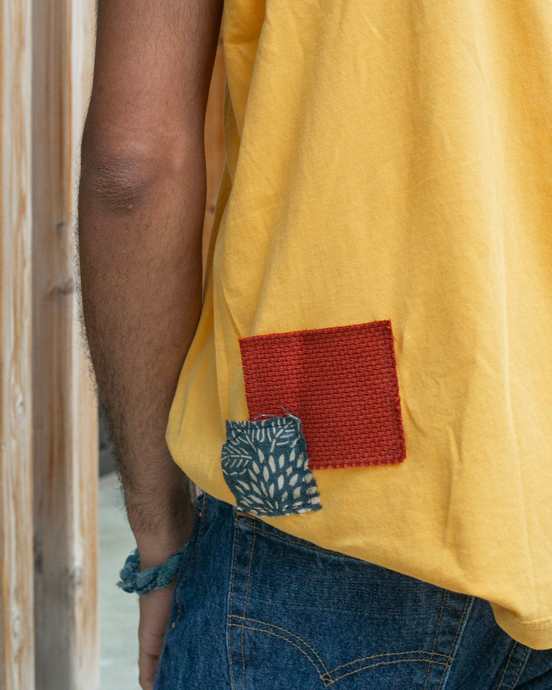 Kiriko Original Tee, 3.8 oz Cotton, Painter Tee with Patches, Sunflower