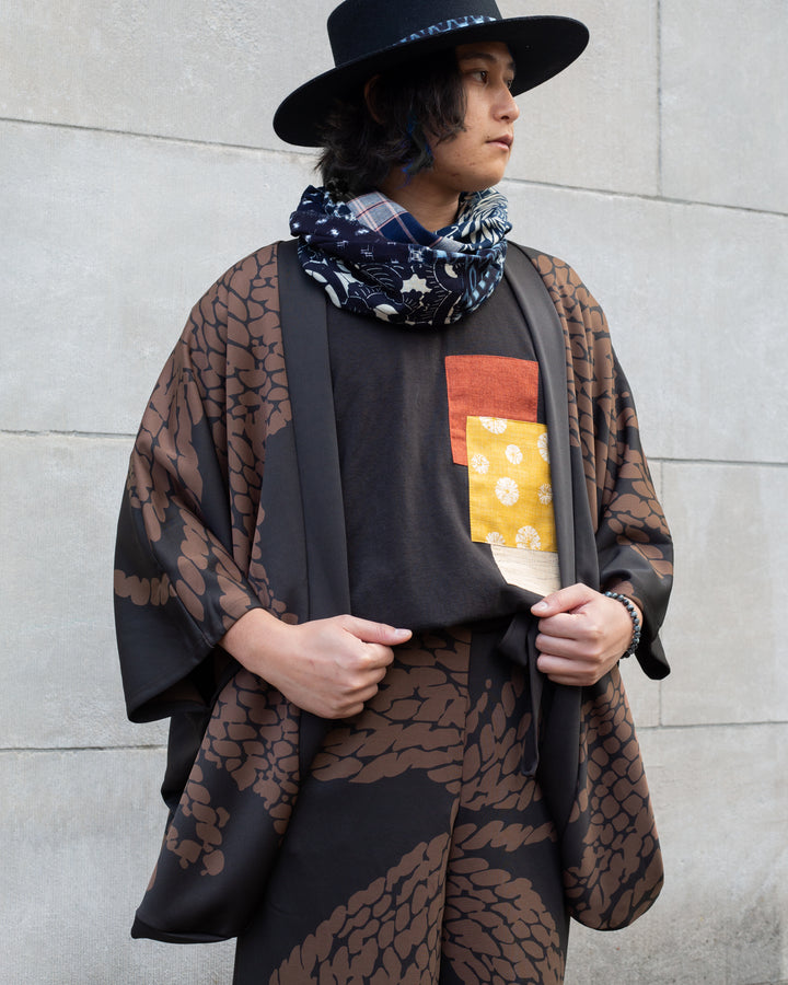 Wa-Modern, Haori, Brown with Light Brown Nawa