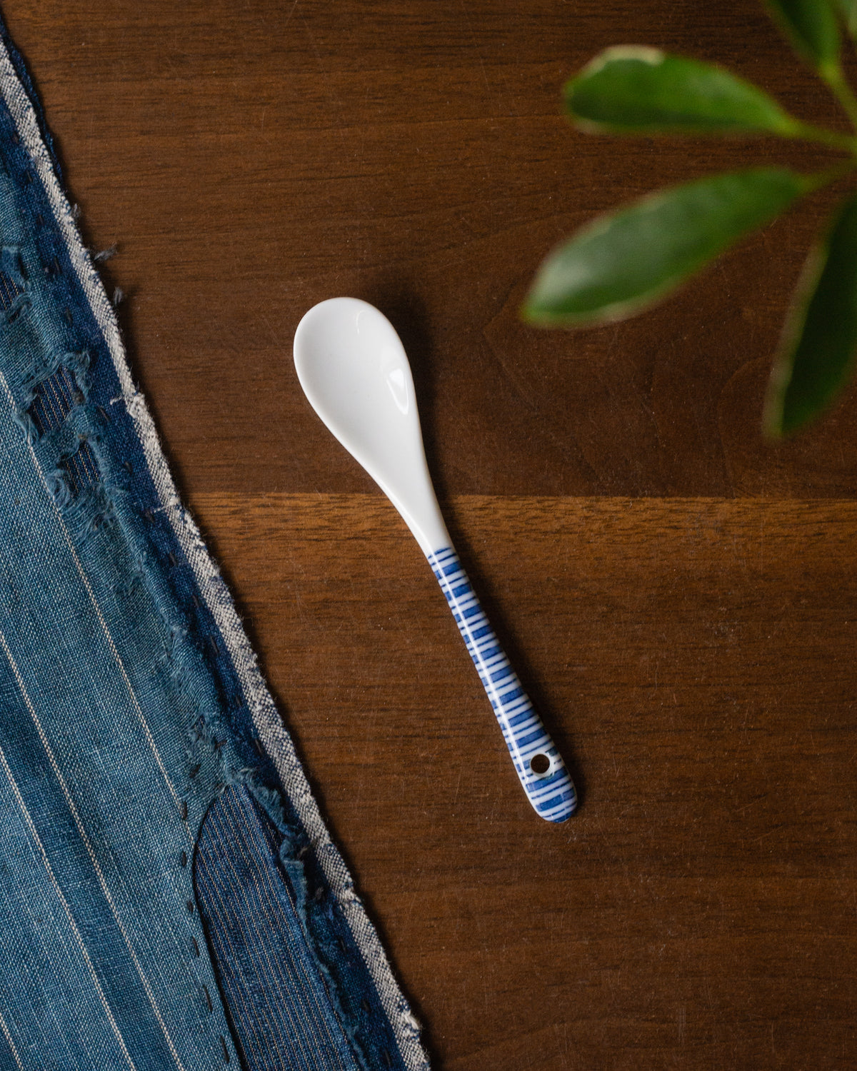 Hand-Painted Porcelain Spoon, Ichiyama, Shiro-Aizome, Shima