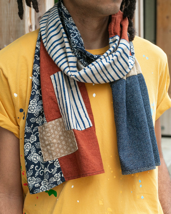 Kiriko Original Modern Patchwork Scarf, Kiku Karakusa with Shima and Asanoha