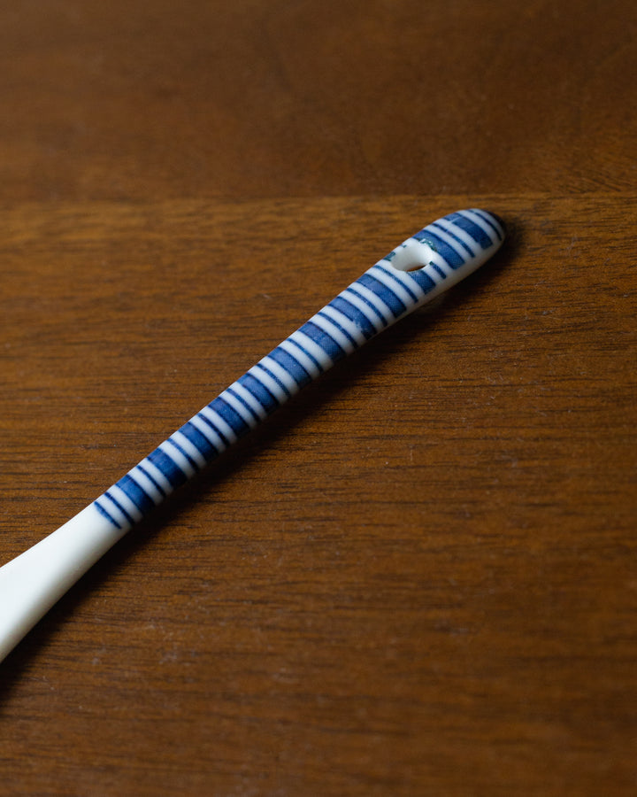 Hand-Painted Porcelain Spoon, Ichiyama, Shiro-Aizome, Shima
