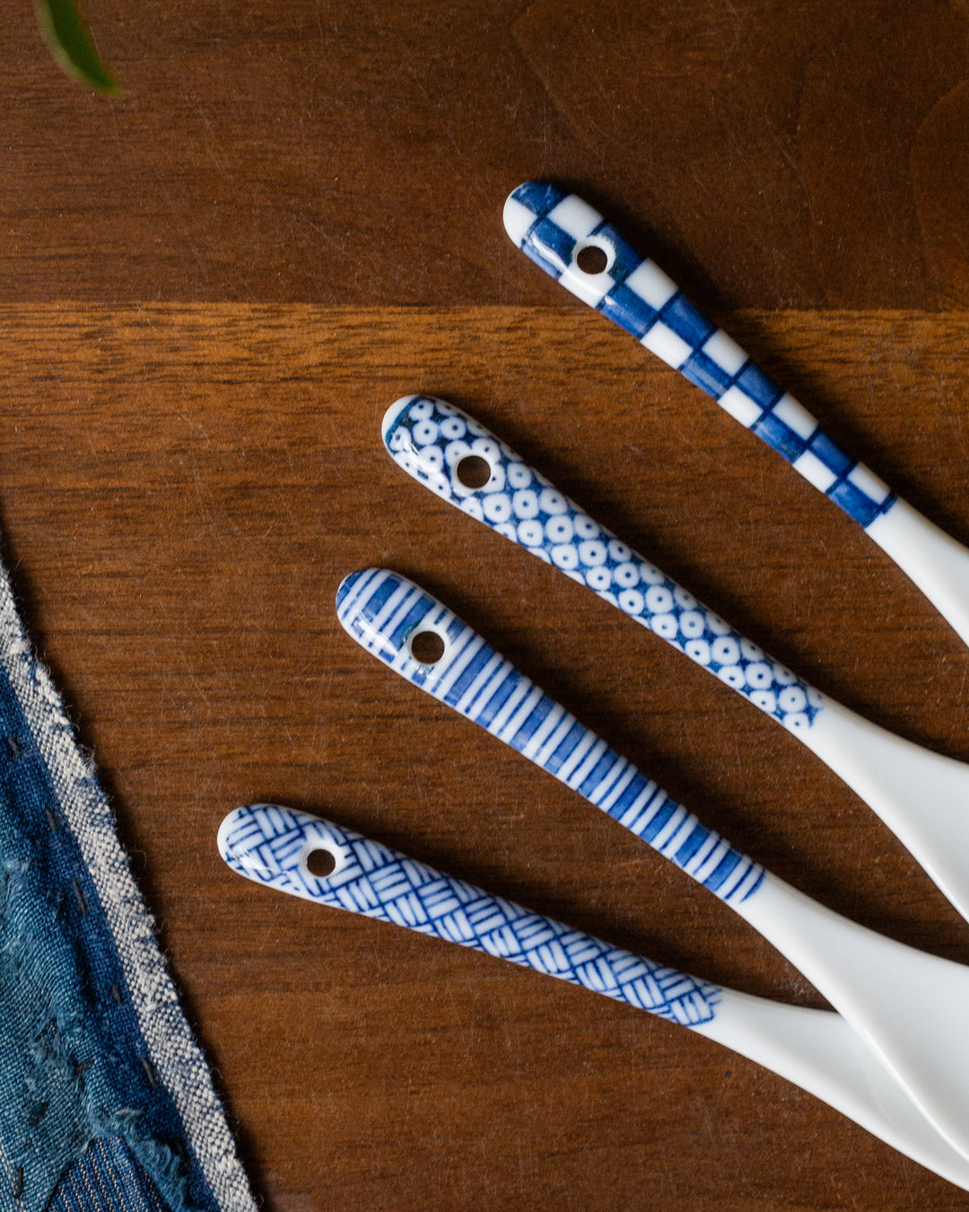 Hand-Painted Porcelain Spoon, Ichiyama, Shiro-Aizome, Shima