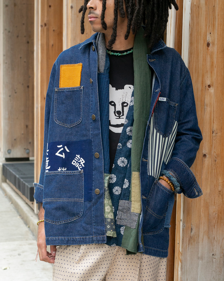 Kiriko Original Denim Chore Coat, Lee Brand, Patched with Maekake and Sashi-ori