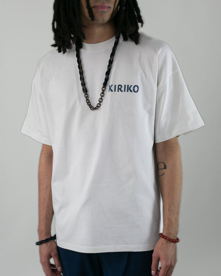 Kiriko Original Ainu Tee, Cream with Indigo, Sky Blue and Gold