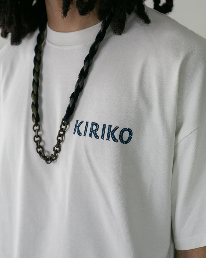 Kiriko Original Ainu Tee, Cream with Indigo, Sky Blue and Gold