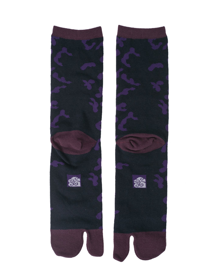 Wa Modern, Tabi Socks, Crew, Black with Purple Hyotan (M/L)