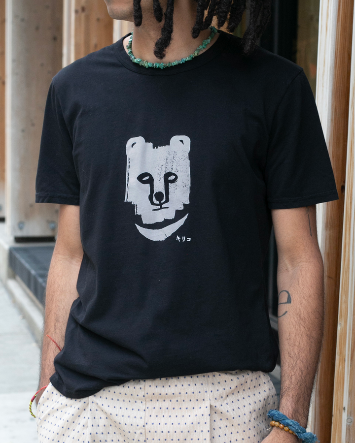 Kiriko Original Tee, 6oz Cotton, Printed Kuma, Semamori Embroidery, Pigment Black