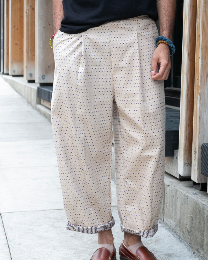 Kiriko x ToK, Lantern Pants, Beige with Blue Dots