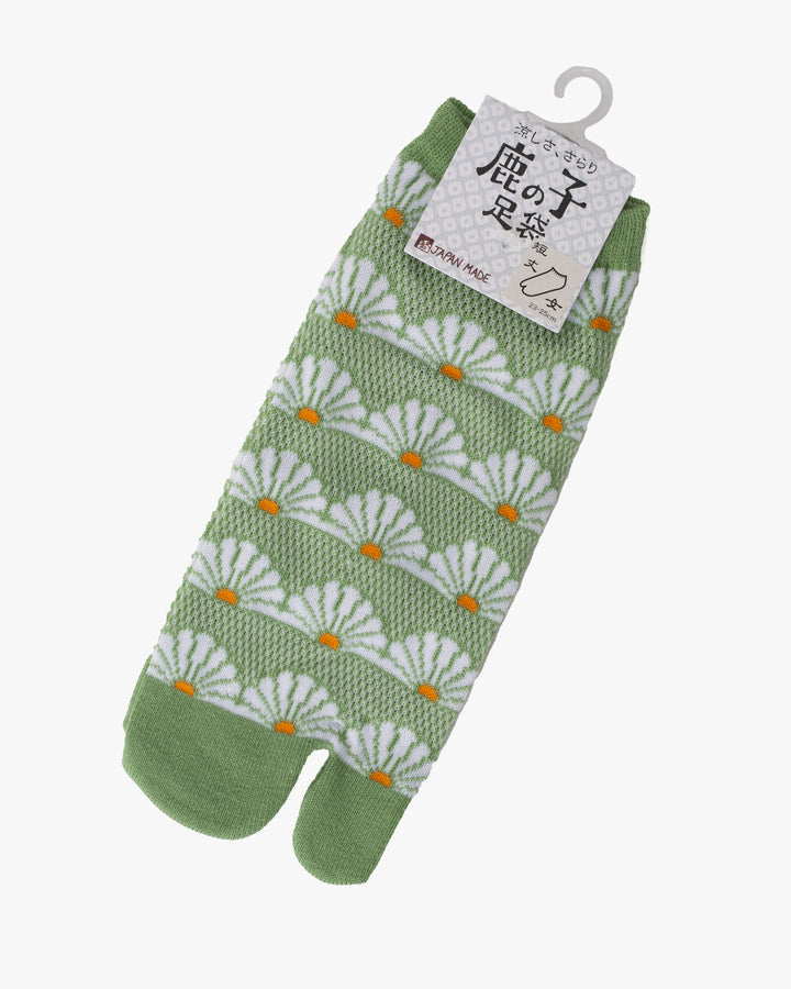 Wa Modern, Tabi Socks, Ankle, Kanoko Mesh, Green with White Kikumon (S/M)