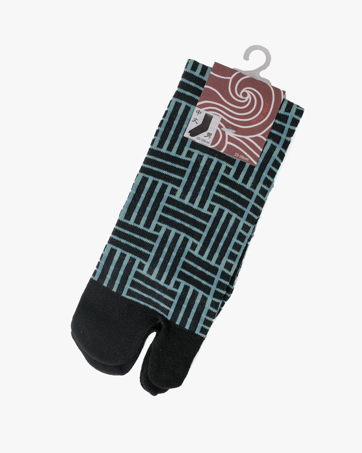 Wa Modern, Tabi Socks, Crew, Black and Light Blue Crosshatch Pattern (M/L)