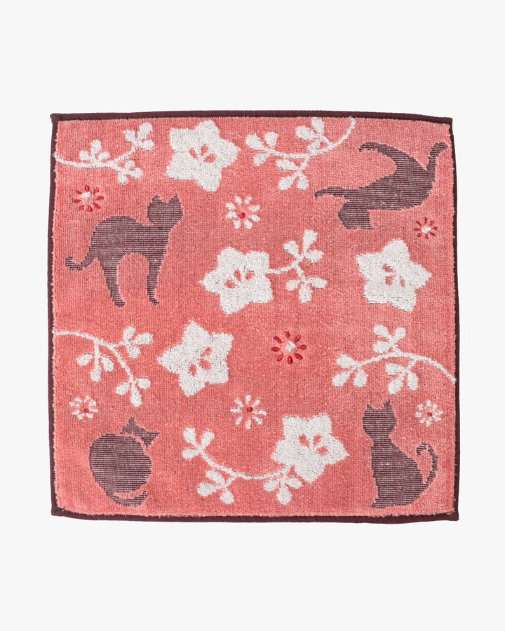 Kurochiku, Two-Sided Jacquard Handkerchief, Pink Cats