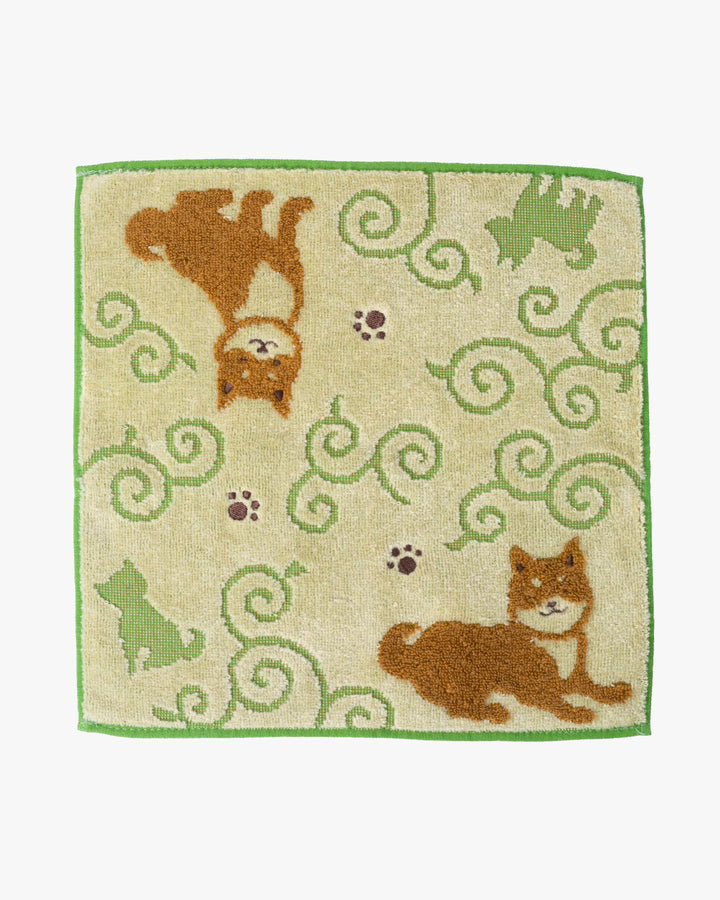 Kurochiku, Two-Sided Jacquard Handkerchief, Green Shiba with Karakusa