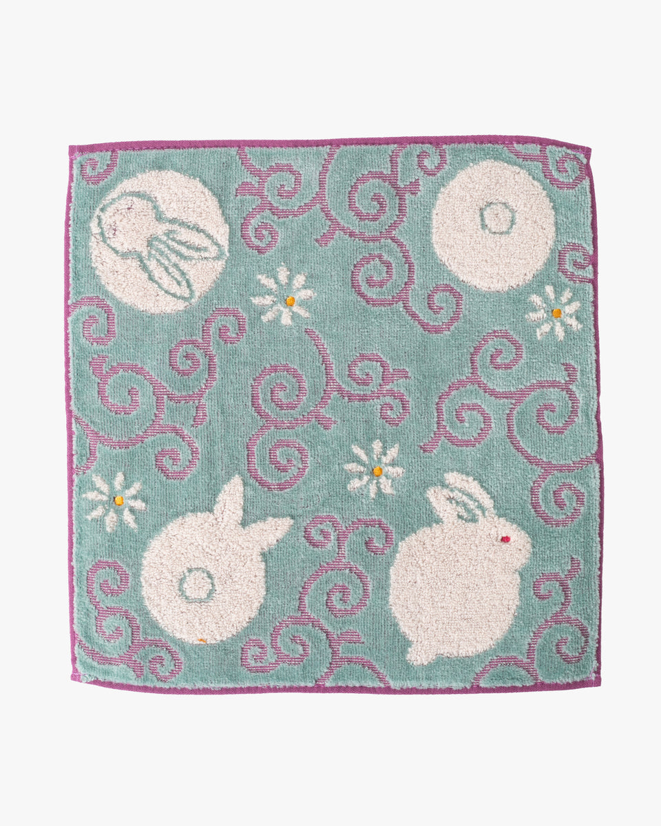 Kurochiku, Two-Sided Jacquard Handkerchief, Blue and White Rabbit with ...