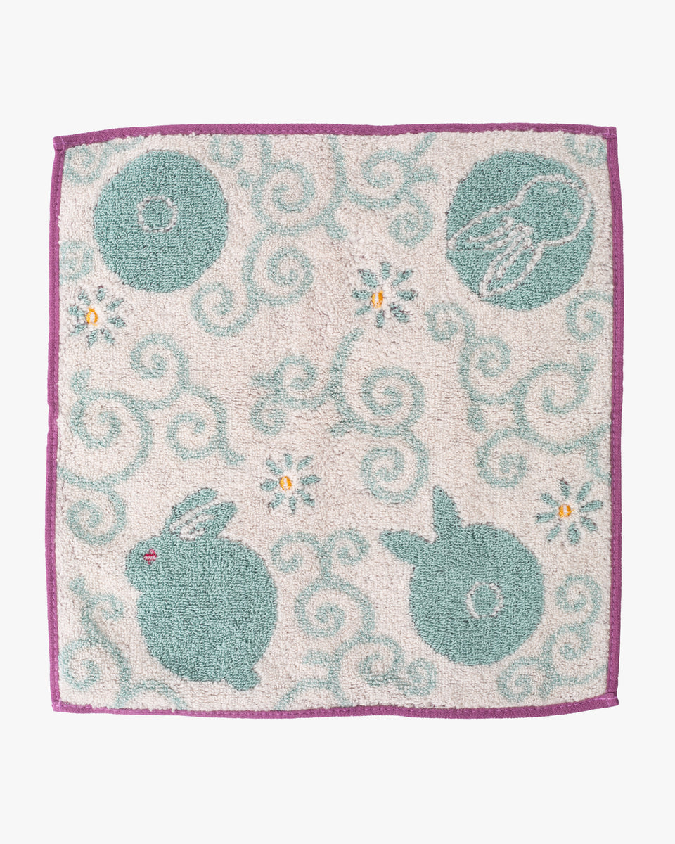 Kurochiku, Two-Sided Jacquard Handkerchief, Blue and White Rabbit with ...