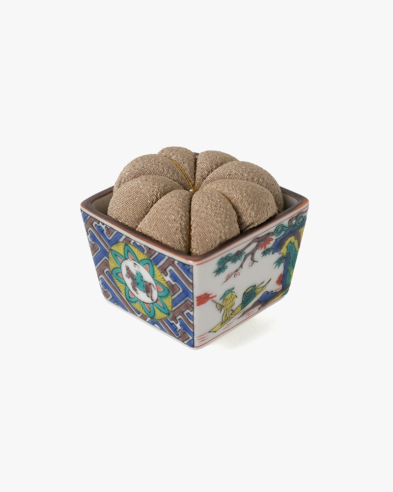 Hiro, Pin Cushion with Ceramic Base, Kutani, Beige