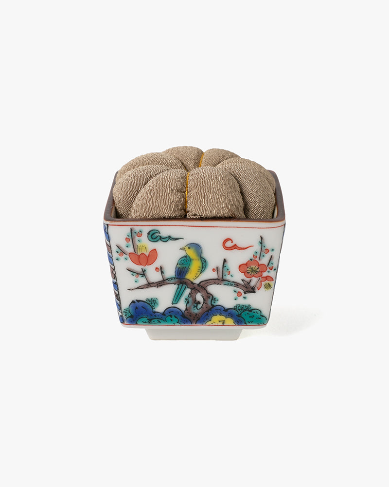 Hiro, Pin Cushion with Ceramic Base, Kutani, Beige