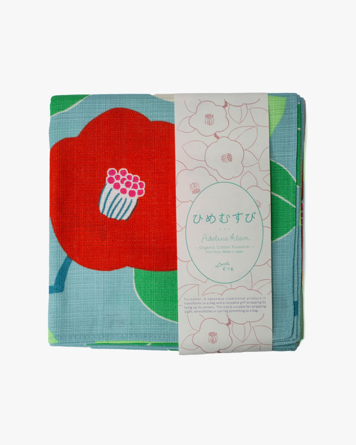 Modern Furoshiki, Hime Musubi, Adeline Klam, Camellia, Turquoise 27.5" x 27.5"