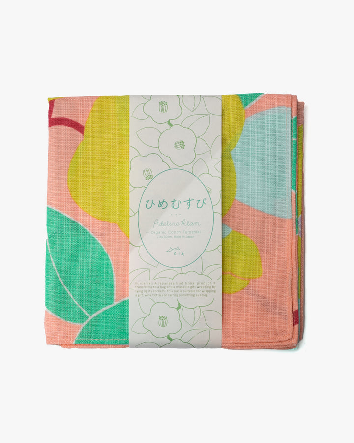 Modern Furoshiki, Hime Musubi, Adeline Klam, Camellia, Salmon Pink 27.5" x 27.5"