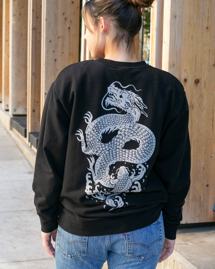 Kiriko Original Crewneck, Printed Koi-Dragon, Black
