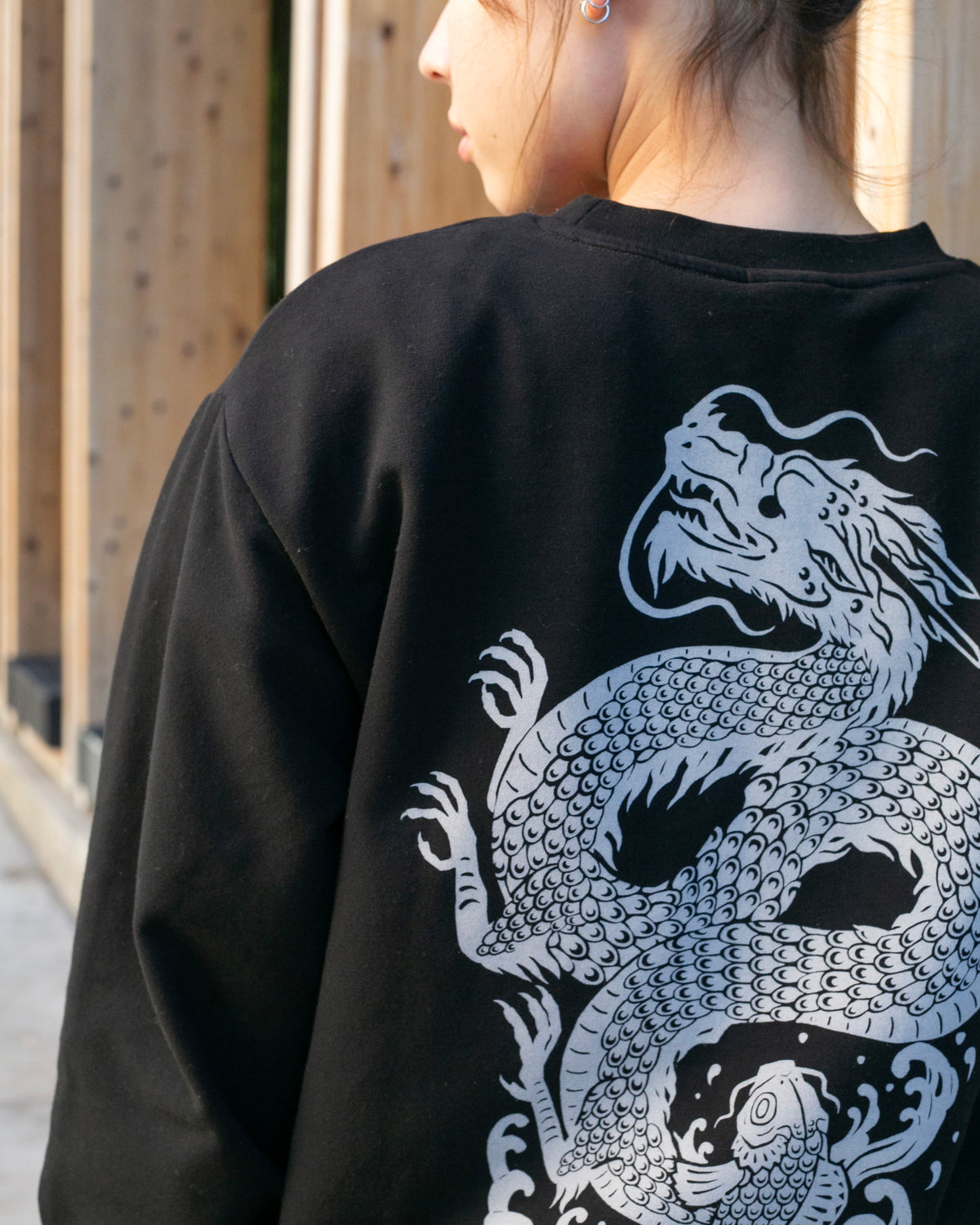Kiriko Original Crewneck, Printed Koi-Dragon, Black