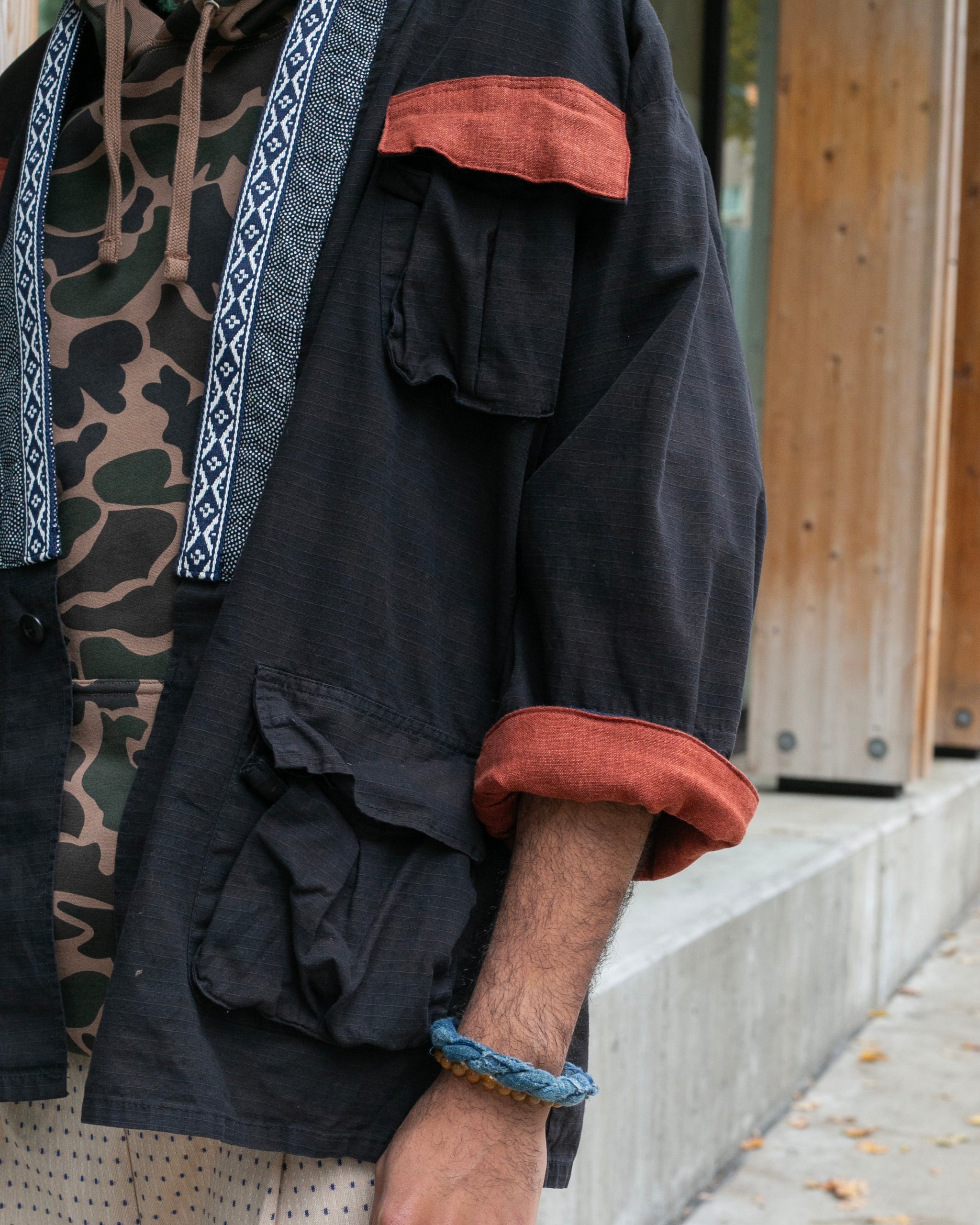 Kiriko Custom Military Jacket, Koi Dragon, Black Overdyed with