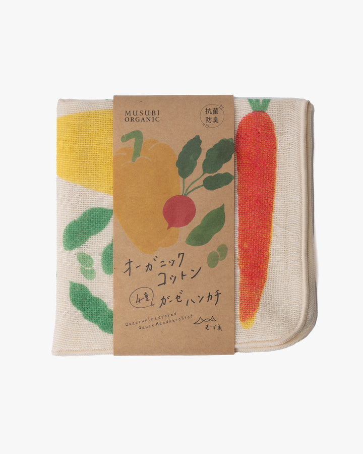 Japanese Handkerchief, Quadrupled Layered Gauze, Musubi Organic, Vegetable Multi