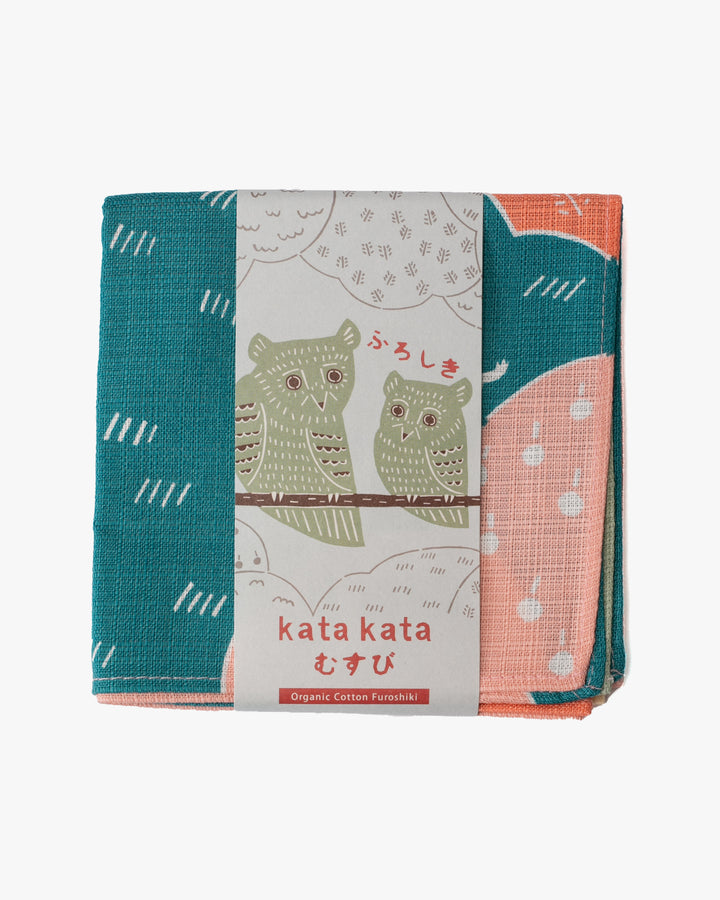 Modern Furoshiki, Musubi Organic, Kata Kata, Owl, Pink 19.5" x 19.5"