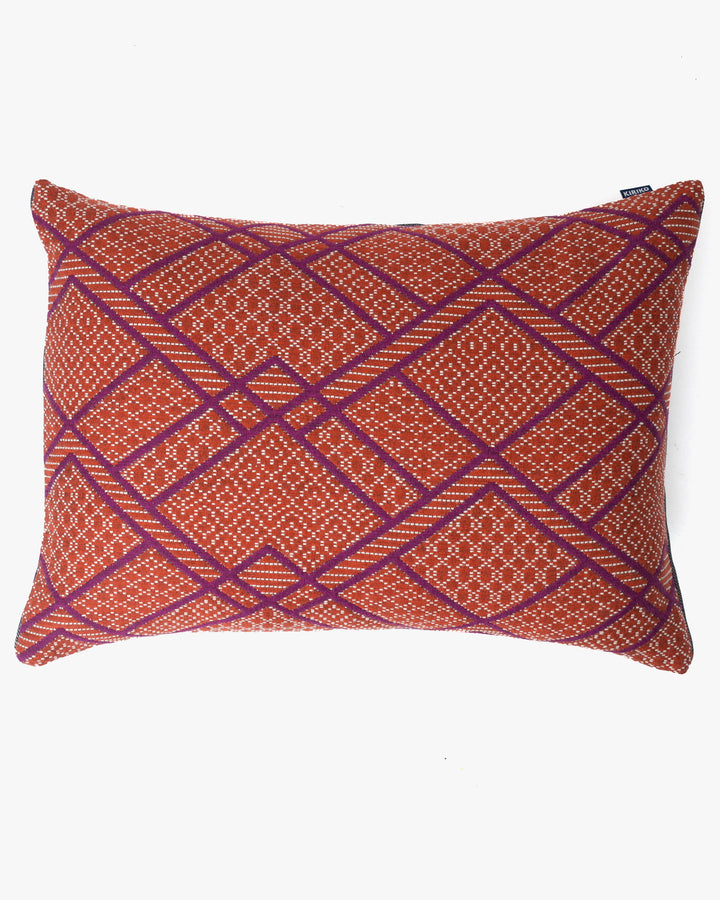 Kiriko Original Pillow, Burnt Scarlet with Red Violet Diamonds and White Patterns