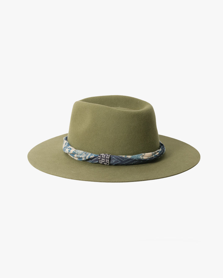 Kiriko Custom Felt Hat, Green Twisted Vintage Washed, Katazome Kiku