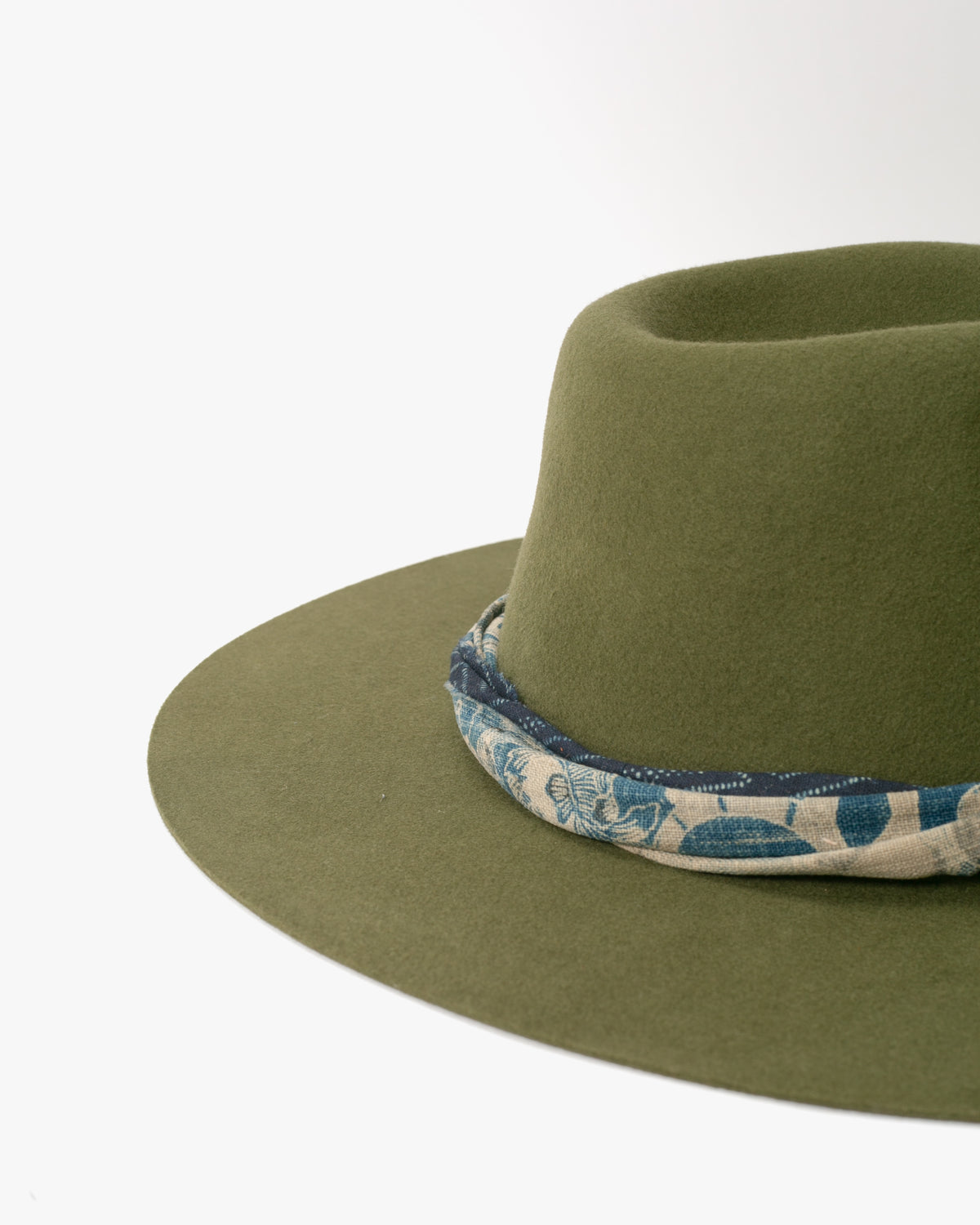Kiriko Custom Felt Hat, Green Twisted Vintage Washed, Katazome Kiku