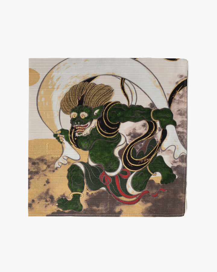 Modern Furoshiki, Musubi, Ukiyo-e, Fujin and Raijin, Auspicious Cloud Beige 19" x 19"