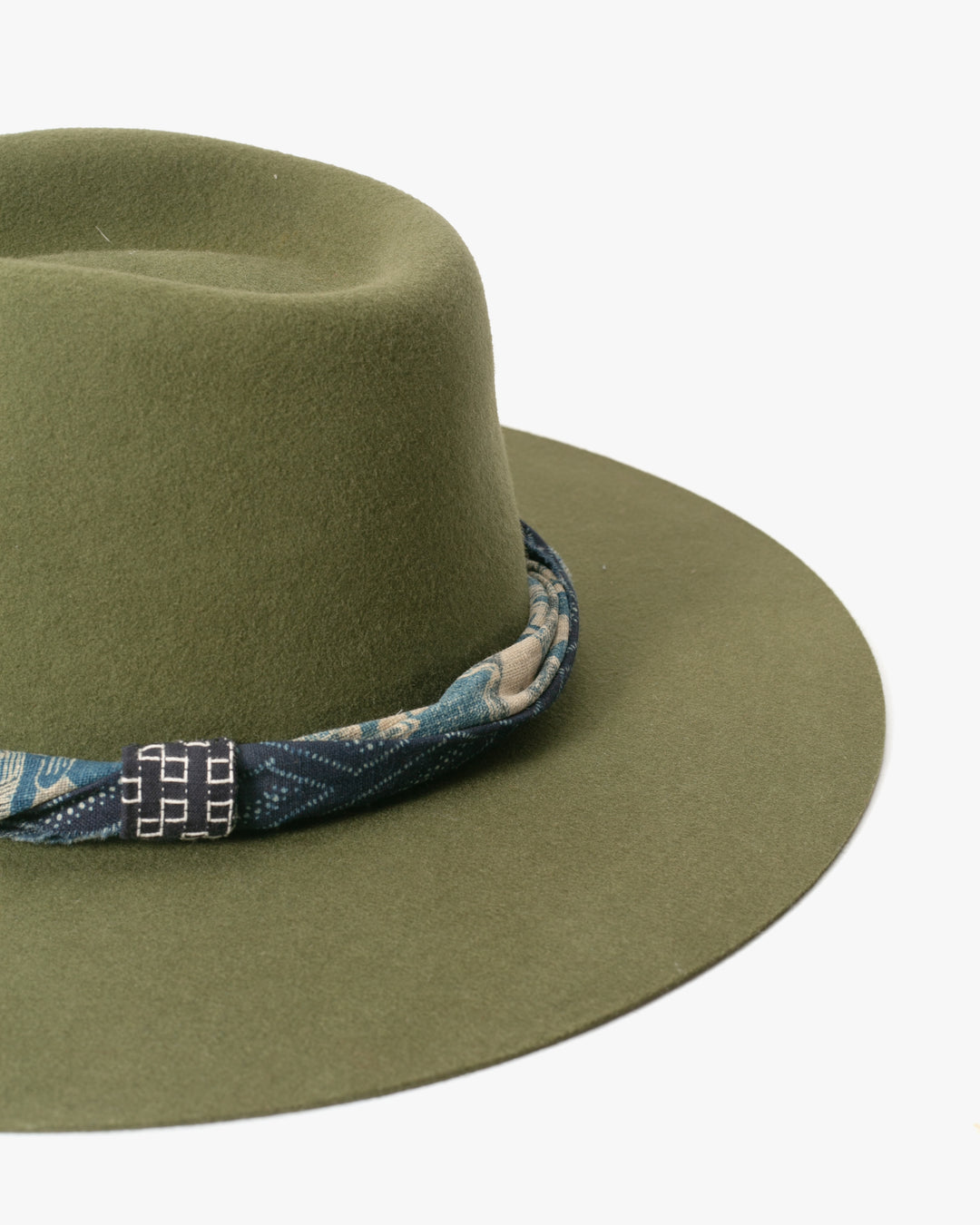 Kiriko Custom Felt Hat, Green Twisted Vintage Washed, Katazome Kiku