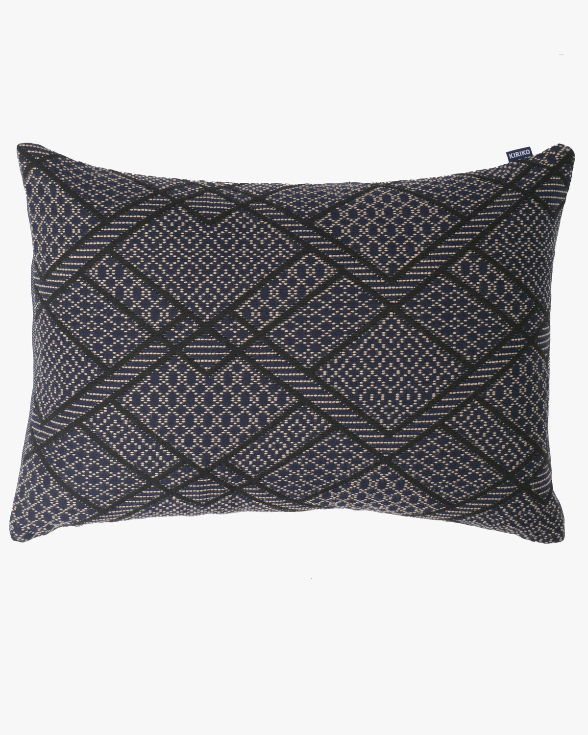 Kiriko Original Pillow, Navy with Black Diamond Patterns and White