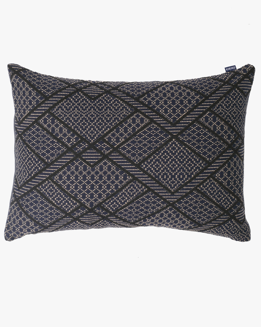 Kiriko Original Pillow, Navy with Black Diamond Patterns and White