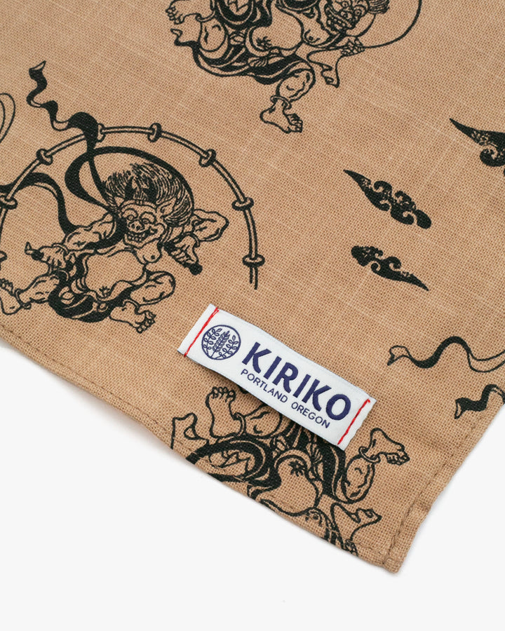 Kiriko Original Bandana, Classic, Fujin and Raijin, Tan