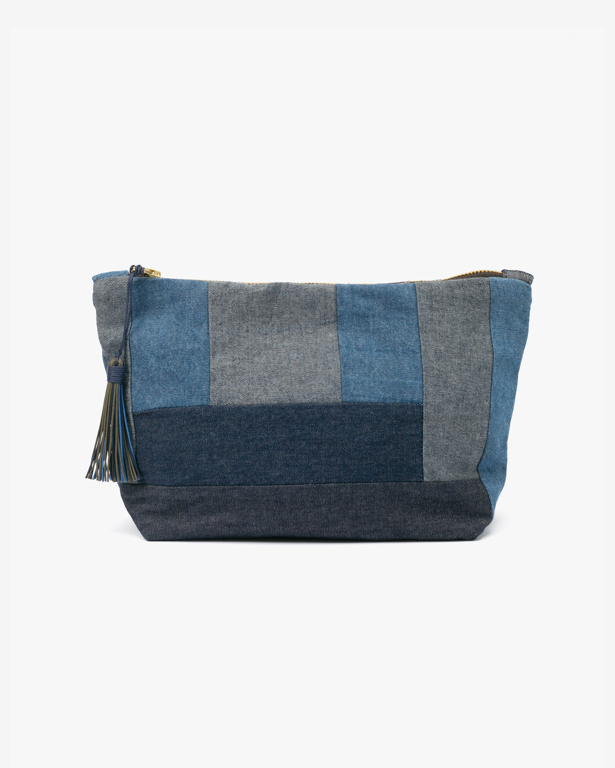 Kiriko Original Obi Stand-Up Pouch, Denim Patchwork, Dark Wash