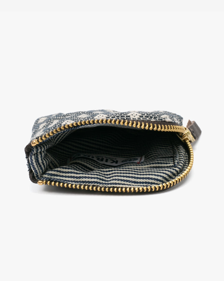 Kiriko Original, Zipper Wallet, Indigo and White, Kogin Sashiko Hishi