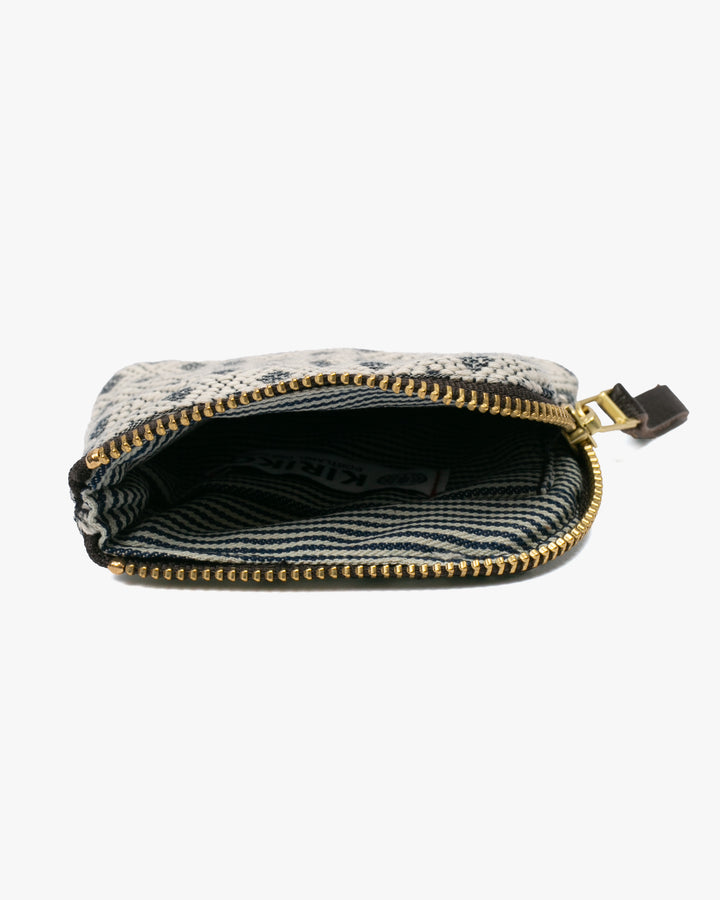 Kiriko Original, Zipper Wallet, White and Indigo, Kogin Sashiko Hishi