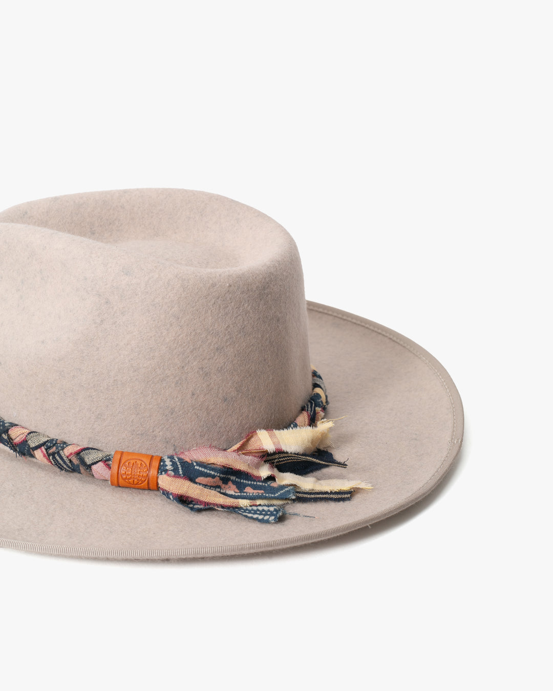 Kiriko Custom Felt Hat, Speckled Ecru Braided with Indigo, Brixton, Katazome and Shima