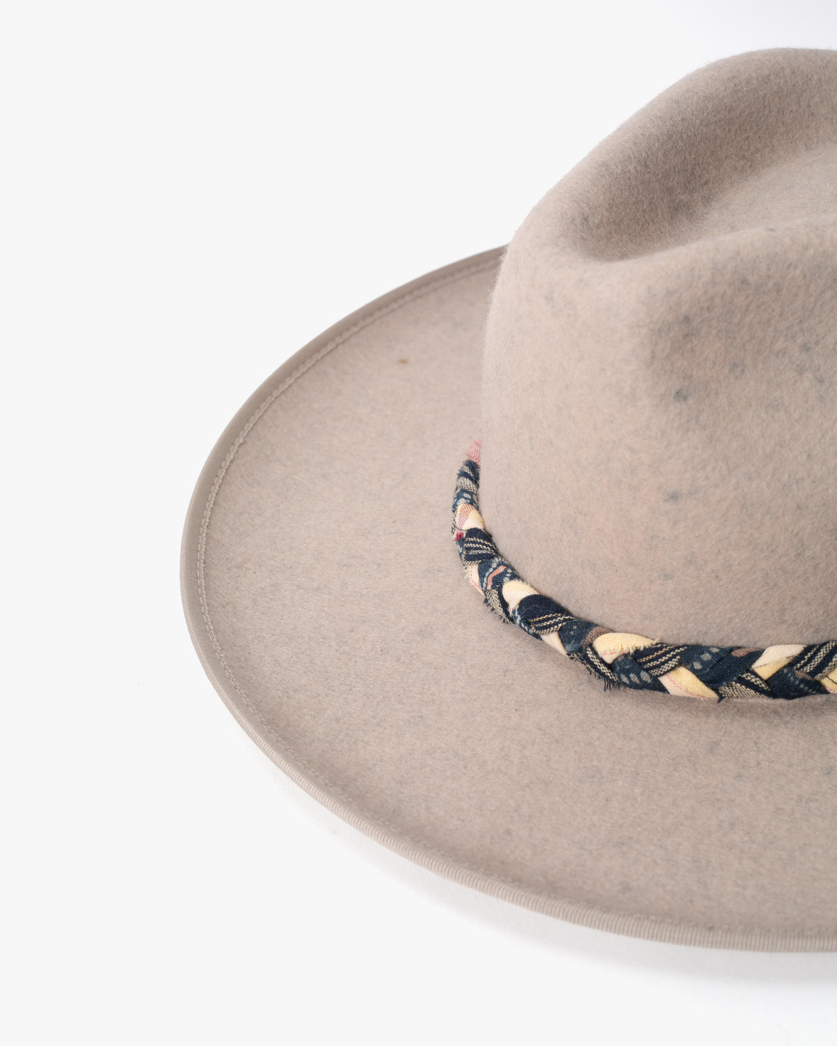 Kiriko Custom Felt Hat, Speckled Ecru Braided with Indigo, Brixton, Katazome and Shima