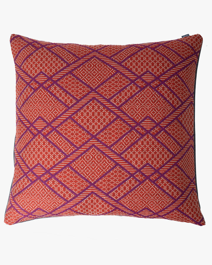 Kiriko Original Pillow, Burnt Scarlet with Red Violet Diamonds and White patterns