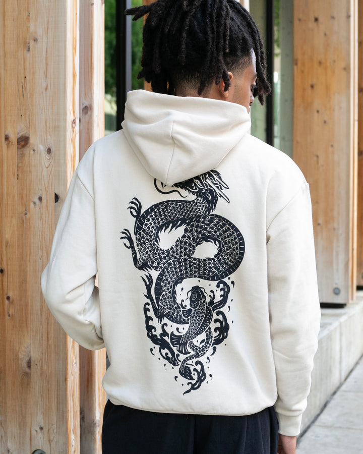 Kiriko Original Hoodie, Printed Koi-Dragon, Cream
