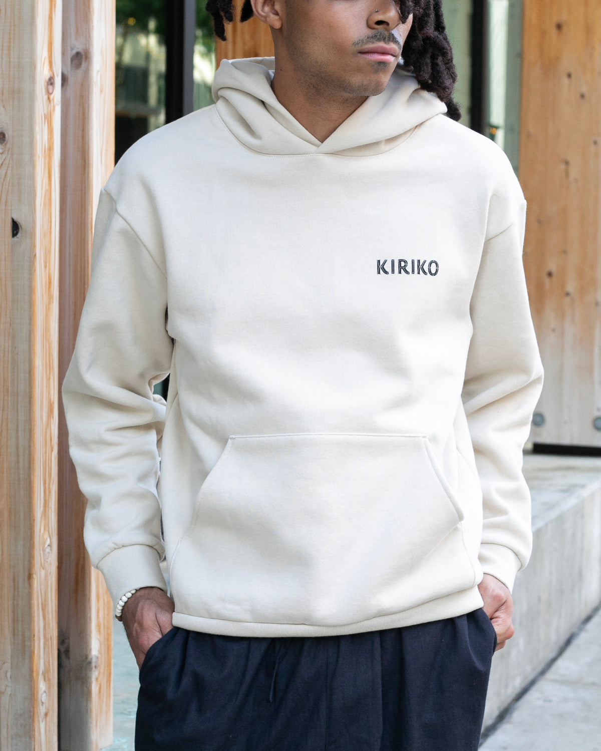 Kiriko Original Hoodie, Printed Koi-Dragon, Cream