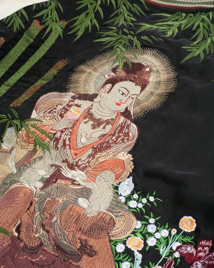 Japanese Repro Souvenir Jacket, Reversible, Black with Temple Scene - M