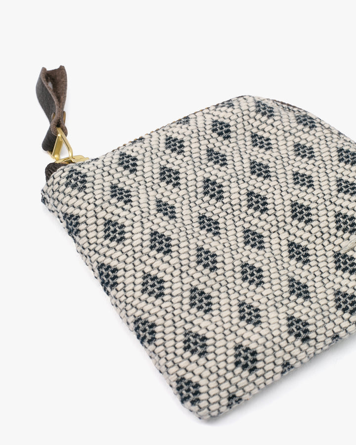Kiriko Original, Zipper Wallet, White and Indigo, Kogin Sashiko Hishi