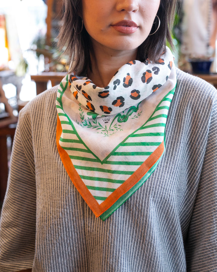 Debby Co., Scarf, Maison Blanche Collection, Leopard With Green and Orange