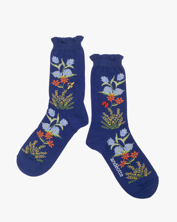 Debby Co. Crew Socks, Andeotte Collection, Cobalt Blue