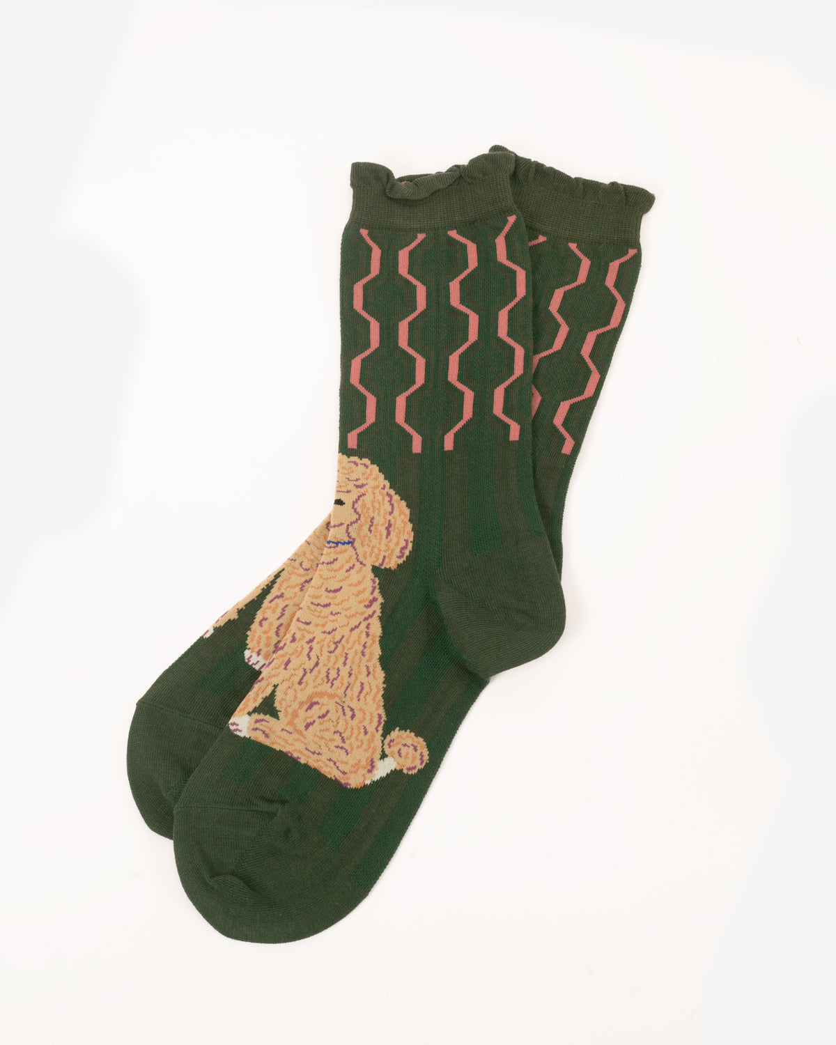 Debby Co. Crew Socks, Andeotte Collection, Green with Poodle